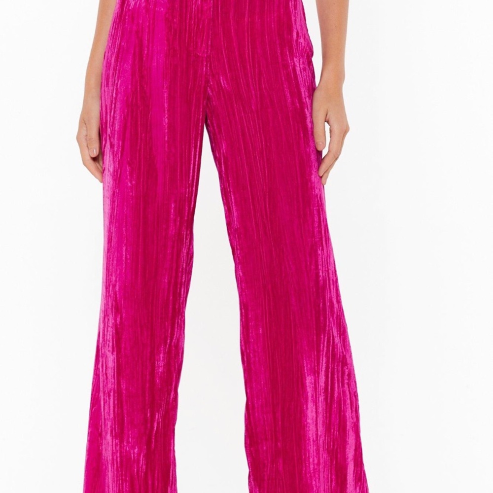 Nasty Gal Fuschia Velvet Wide Leg Pants